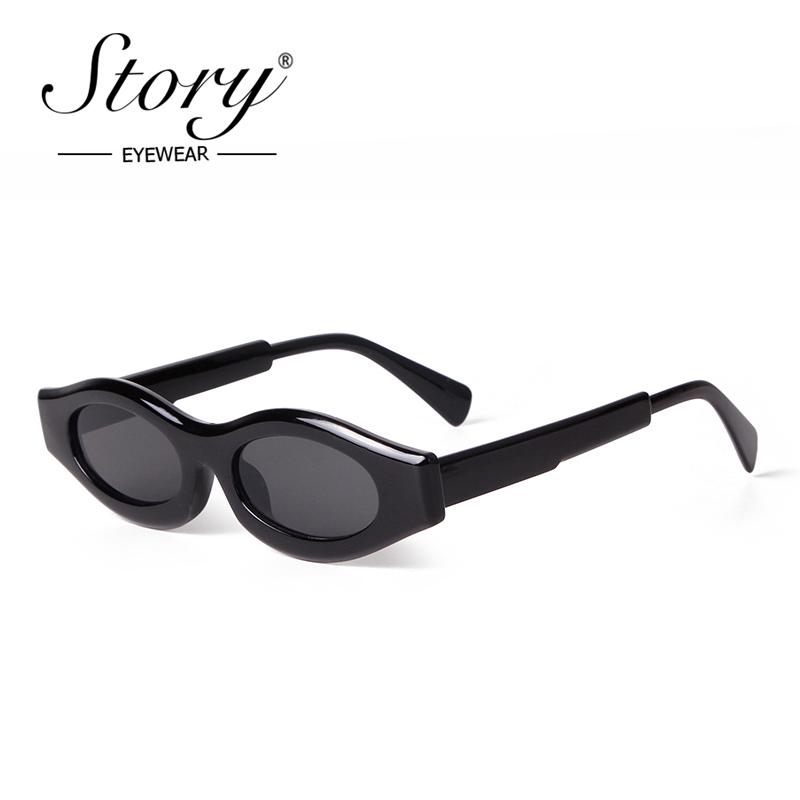 STORY Retro Narrow Oval Sunglasses Vintage Trendy Blue Green Skinny Frame UV Protection S3905N for Women Men