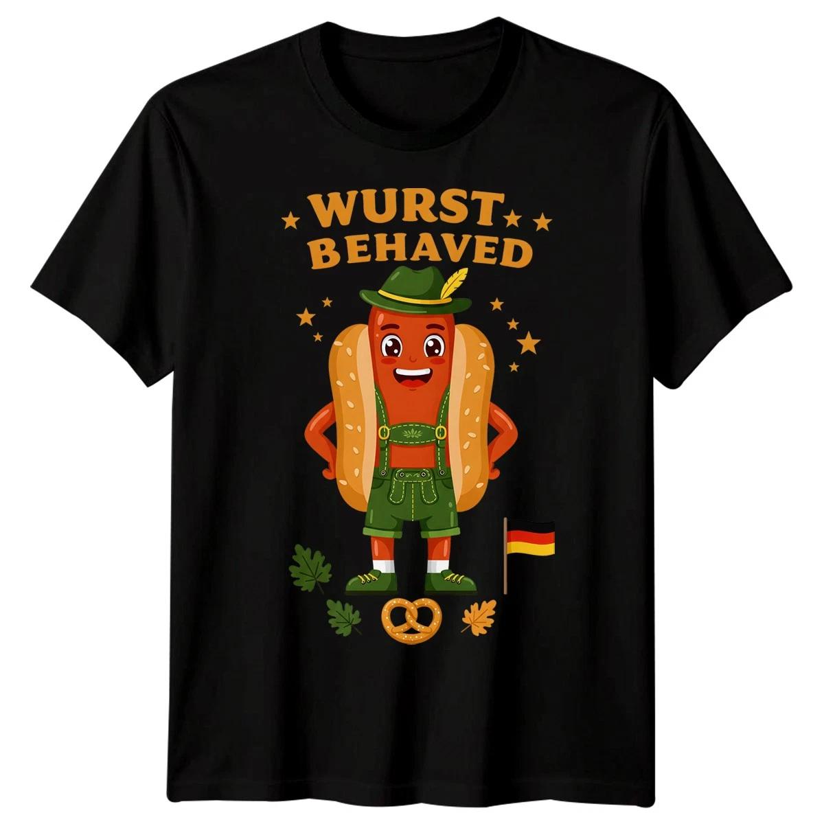 

Oktoberfest Hotdog Wurst Behaved Mens T shirt Funny German Culture Unisex Tee 3XL