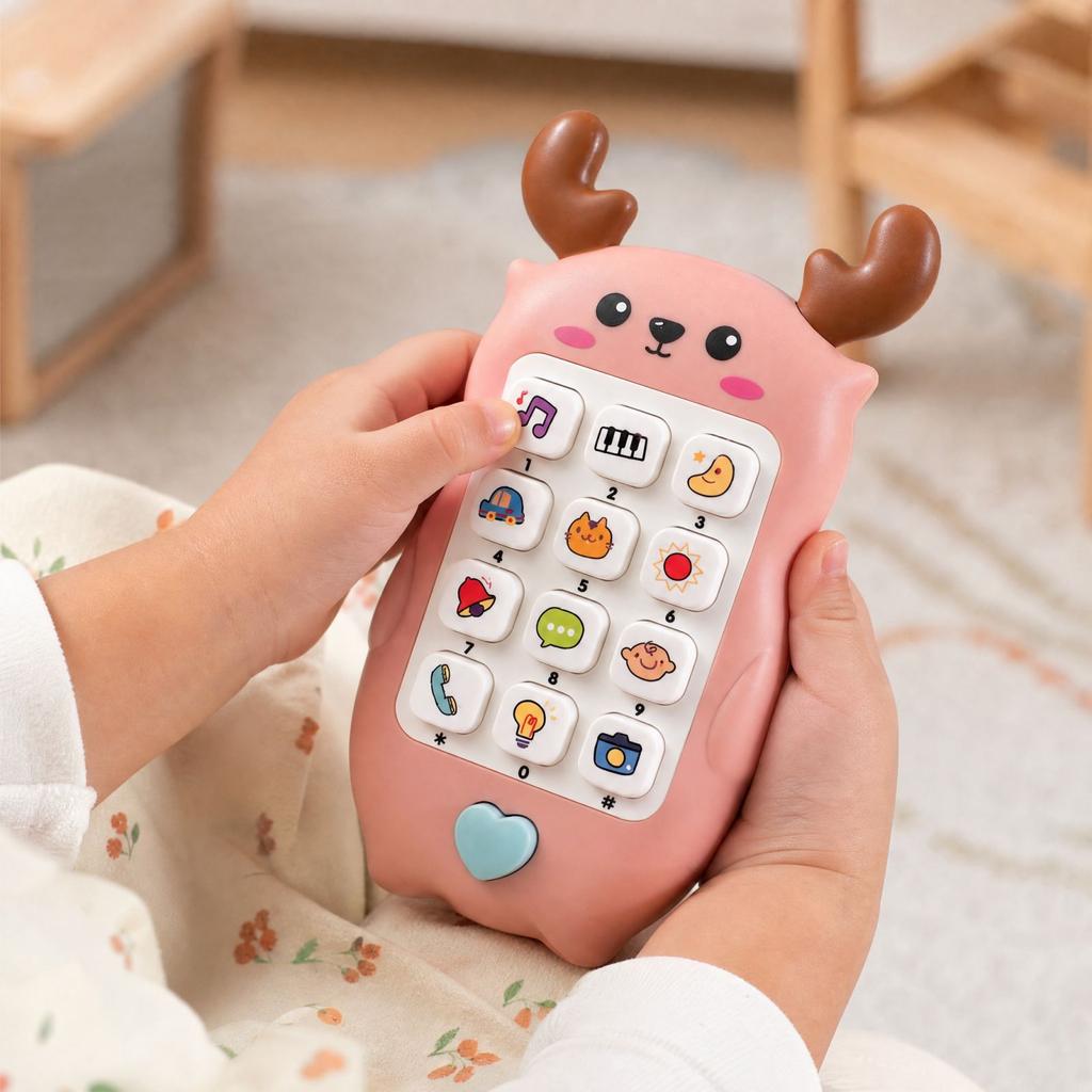 Kids Toy Phone with Music, Deer Design, Early Learning Pretend Play Phone for Toddlers