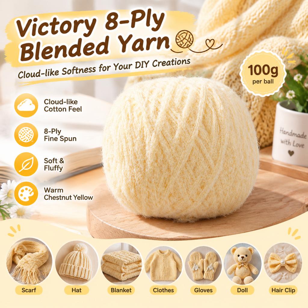 Victory 8-Ply Blended Yarn 100g Ball for DIY Knitting