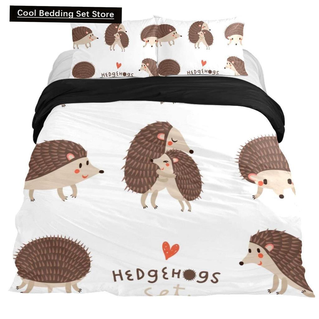 Cartoon Hedgehog King Queen Duvet Cover Rainbow Iridescent Bedding Set For Kids Girls Boys Starry Sky Animal 2/3Pcs Quilt Cover