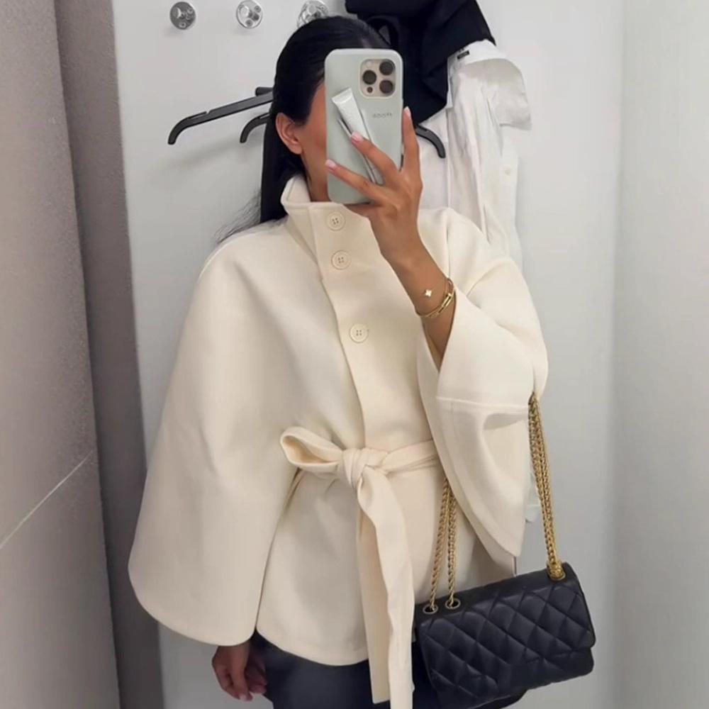 Slimming Lace Up Solid Color Jacket Women European Style