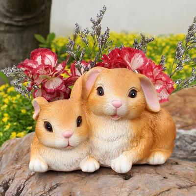 New Garden Resin Mini Flower Pot Decoration Cute Simulation Rabbit Flower Pot Succulent Micro Landscape Living Room Decoration