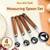 4Pcs Wooden Handle Stainless Steel Measuring Spoons Baking Tools Bartending Scale Accessories