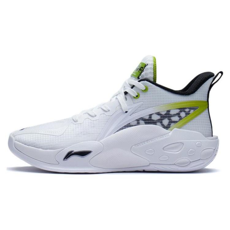 New LiNing Cushioning Anti Slip Wear Resistant Coverage Support Rebound Mid Top Basketball Shoes White Green ABFS007-1