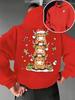 Christmas Red Hooded Sweater for Men and Women Stacked High Cow Gingerbread Man Gift Front and Rear Print Loose Jumper Hoodie