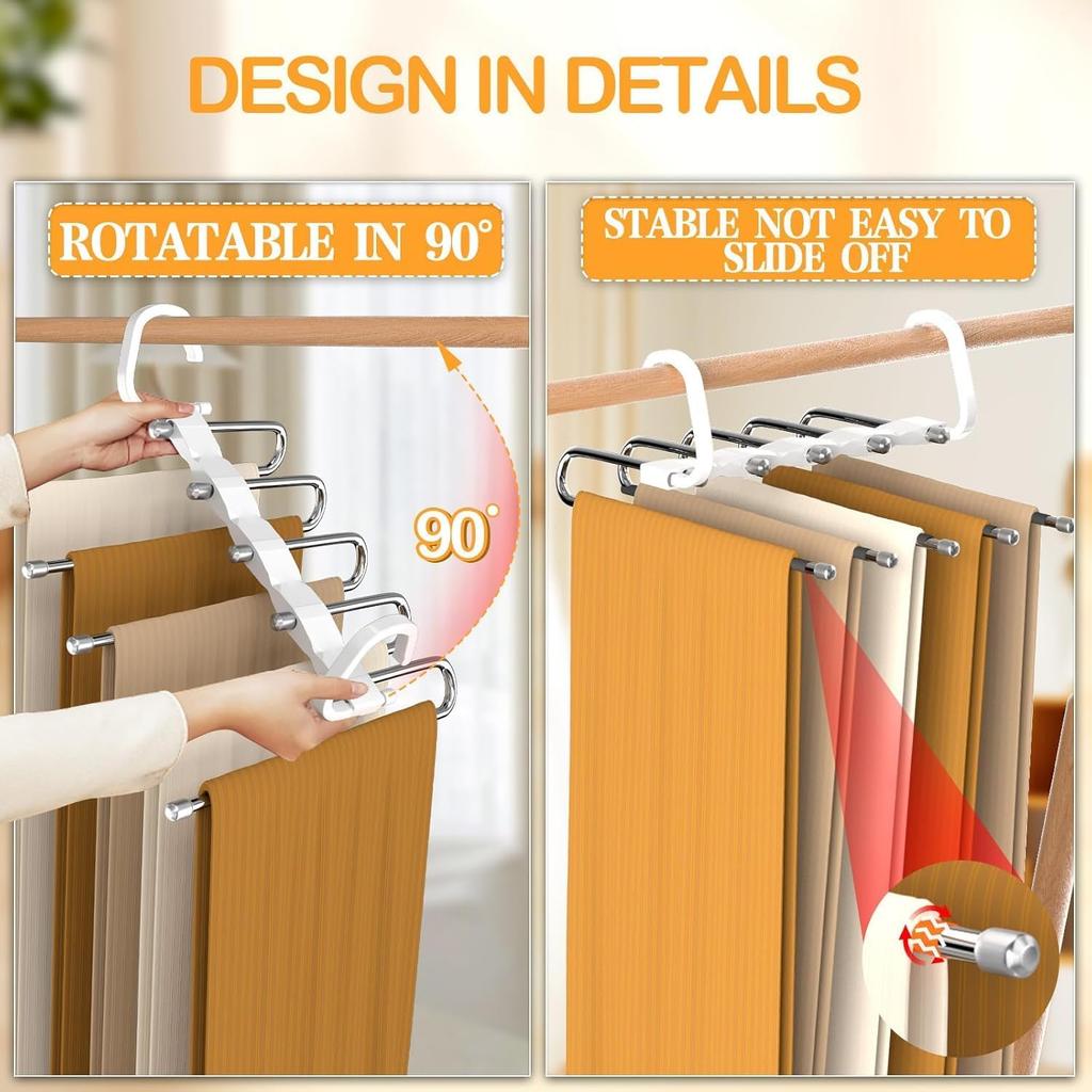 Pant Hangers Space Saving Jean Hangers -No Wrinkle Clothes Hanger - Closet Organizer and Storage, College Dorm Room Essentials Apartment Must Have -
