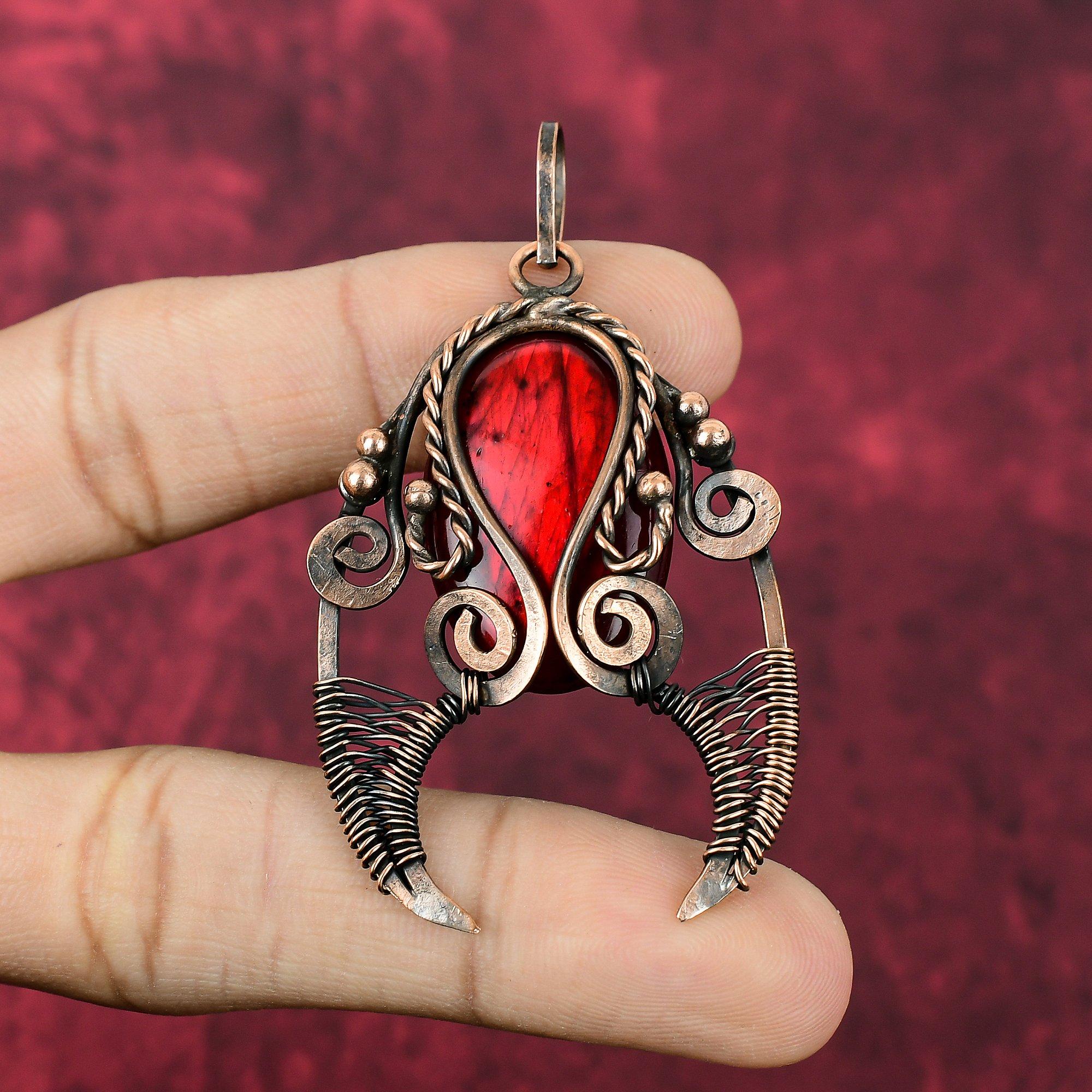 Red Fire Labradorite Pendant Copper Wire Wrapped Gemstone Pendant Handmade Copper Jewelry Ethnic Pendant Anniversary Gifts Wire Wrap Jewelry