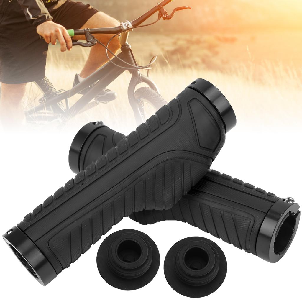 Mountain Bike Soft Handlebar Grips Bicycle Double Lock AntiSlip Rubber Handle Grips(Black )