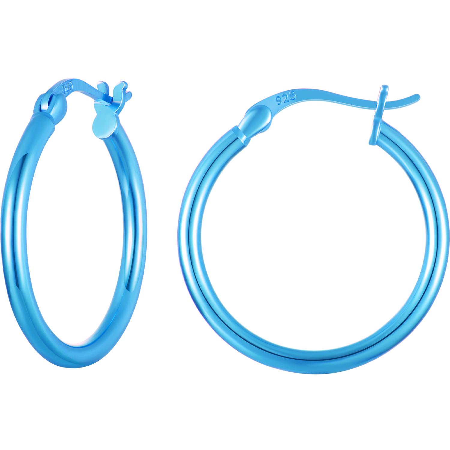 

BAMOER стерлингового серебра 925 пробы, 3 цвета, пряжки для ушей, крошечные гипоаллергенные серьги-кольца для женщин, ювелирные изделия в подарок Blue