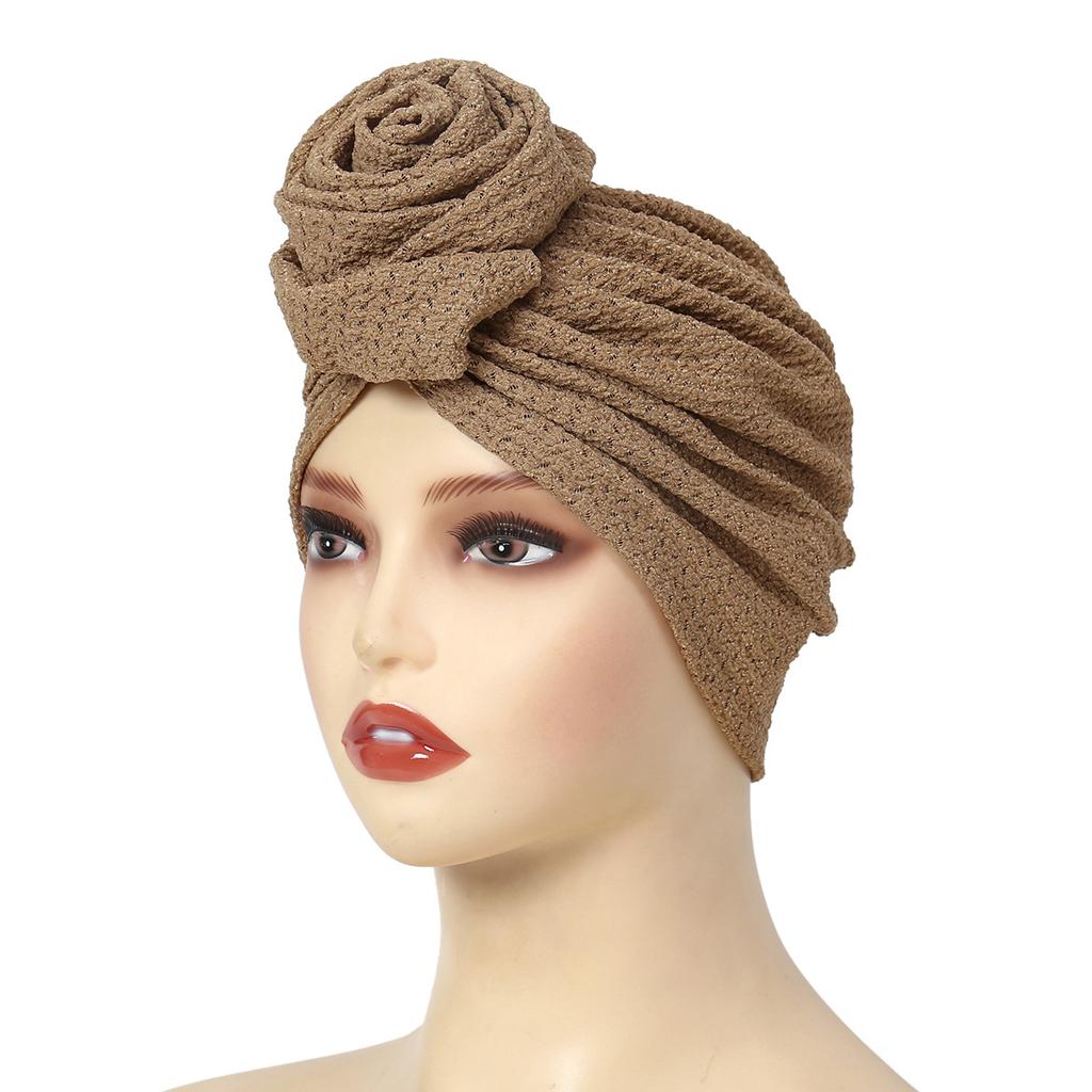 Fashionable Women's Solid Color Hijab Turban Bonnet Flower Decor Ramadan Head Wrap Head Scarf Cap Indian Hat Headwear