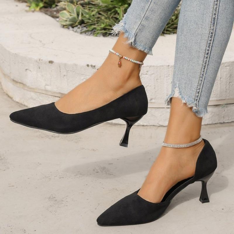 Fashion Women's Thin Heel Shoes Autumn New Fashion Pointy Shallow Mouth Suede Slip-on Wear-resistant High Heels