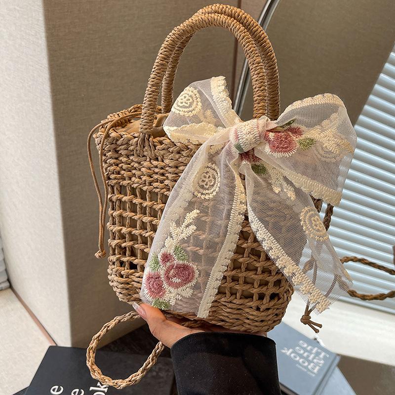 Dámské malé kabelky Ratanová crossbody kabelka Bohemia Letní plážový design s mašlí Slámová kabelka Dámská módní taška přes rameno Messenger Peněženka