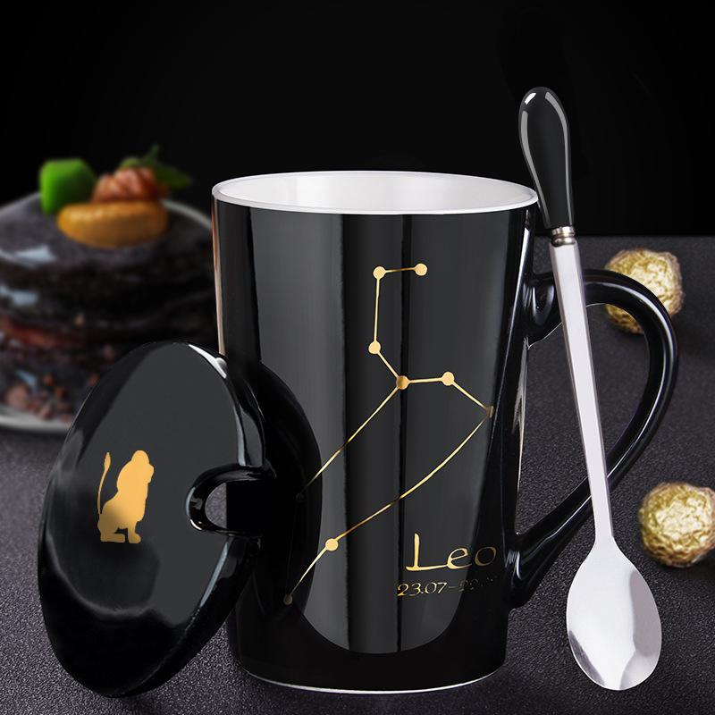 Creative Ceramic Mug - Zodiac Constellations with Lid & Spoon, Perfect Gift for Couples