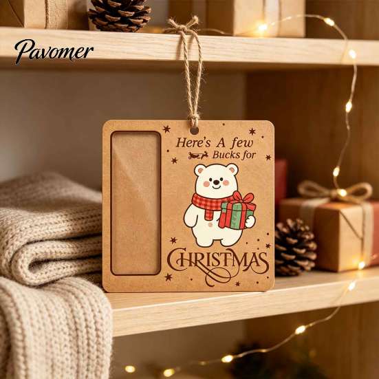 Christmas Tree Money Hanging Decor Wooden Holder, Vintage Cash Gift Holder Ornaments Graduation Pendant with Santa/Snowman/Tree Pattern for