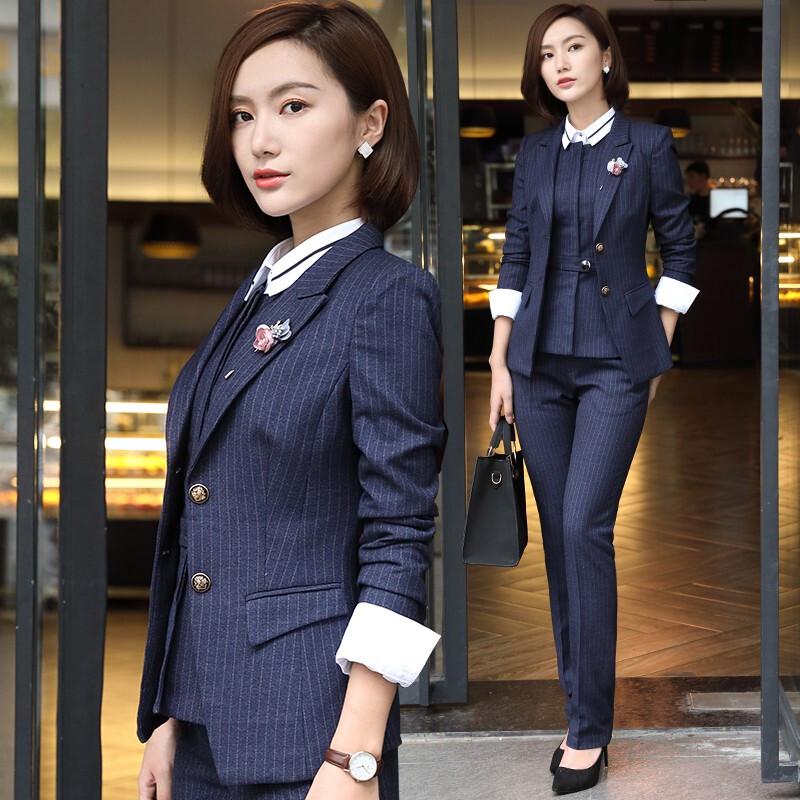 Troyman Women's Dark Stripe Professional Suit Set