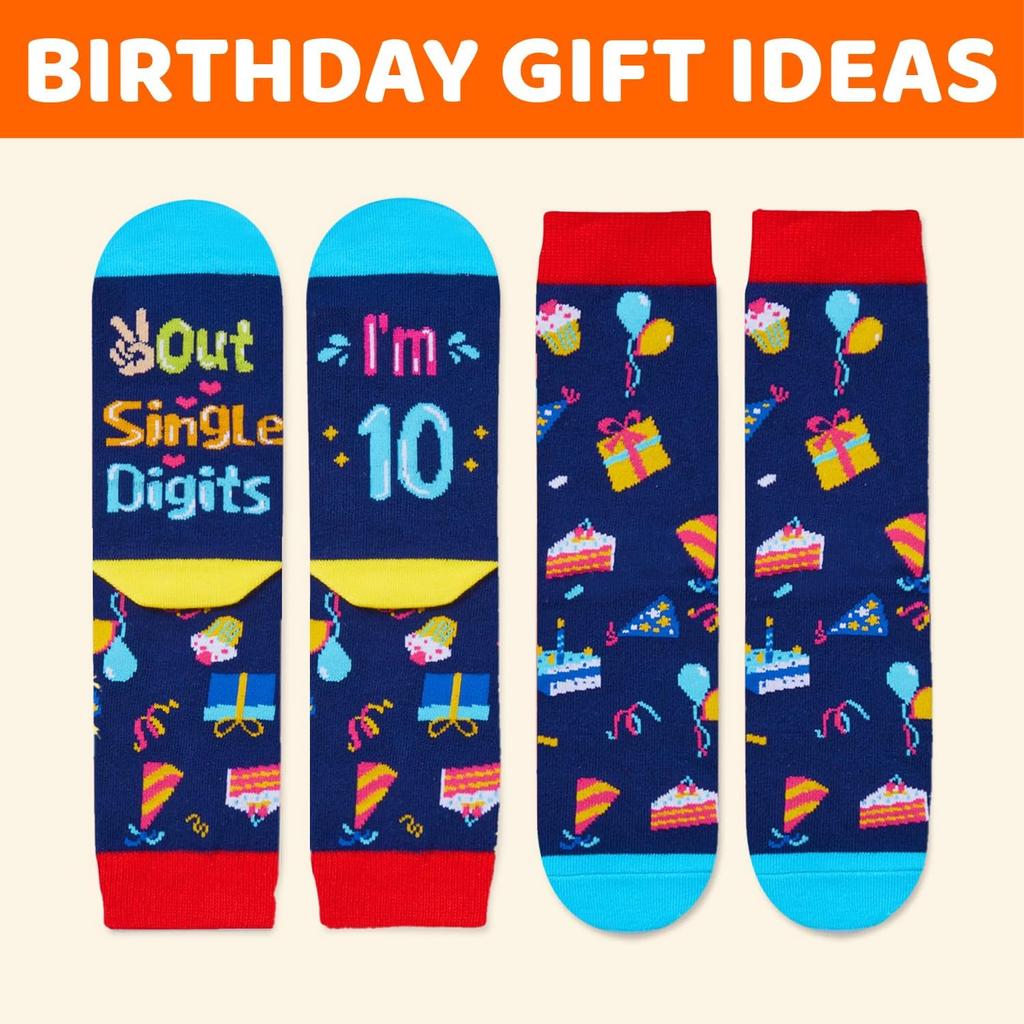 HAPPYPOP 6-13 Years Old Birthday Gifts - Presents for Girls Boys, Socks with Greeting Card