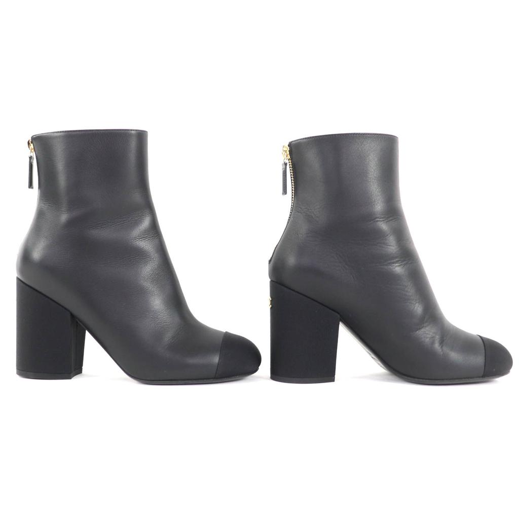 Ausgezeichnete CHANEL Stiefeletten schwarzes Leder Damen 36 22K G39529 Gebraucht