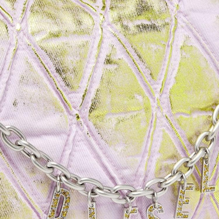Diesel Charm-D Silver Hardware Cotton Shoulder Bag Women Bags Light-Pink X09596P6681HA295
