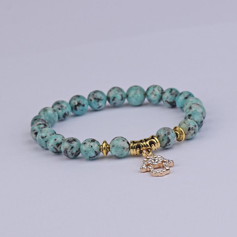 European & American Hot Selling Sesame Stone Mala Beads Bracelet with Personalized Palm Pendant