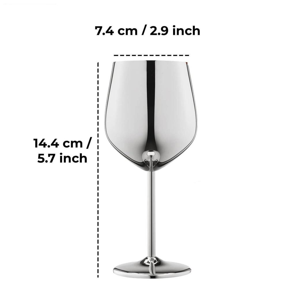 Stainless Steel Goblet Wine Glass | Gin Goblets Glass for Bar, 250 ML, Set of 6, Silver