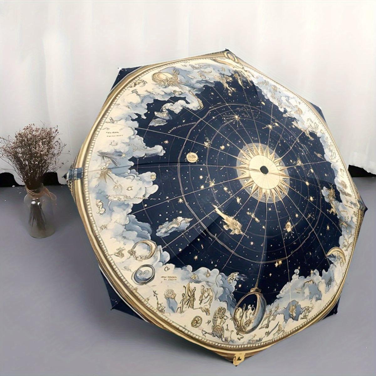 

Celestial Map Umbrella with Zodiac Signs (Sagittarius, Aquarius, Leo) - Automatic Open/Close, Compact Folding Design, All-Seas Iron&8K