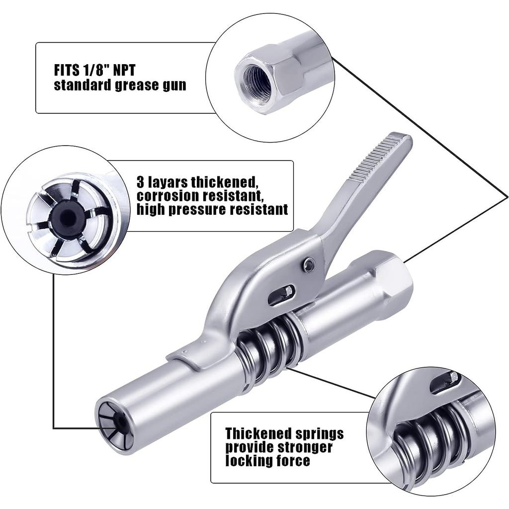 1x Kupplung für langlebige Fettpresse, Mundstückkupplung, Schnellverschluss-Armaturen, kompatibel mit Fettpresse, 1/8 Zoll NPT-Armaturen, Upgrade auf 12000 PSI