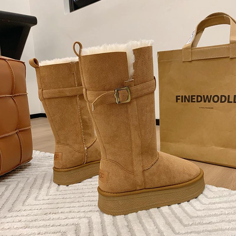 

[Celebrity Style] Thick-bottomed velvet warm fluff long snow boots women s 2025 winter new heightening cotton boots 40 малиновий