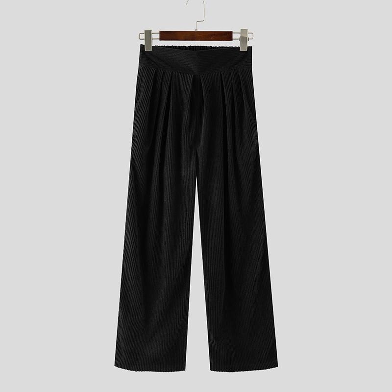 

INCERUN Мужские вельветовые брюки с высокой талией на молнии, длинные, повседневные, широкие, с карманами 5XL чёрный