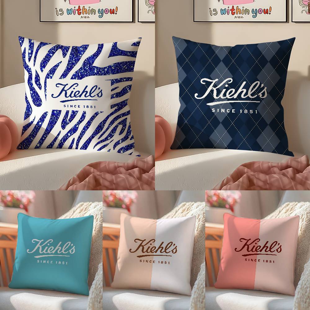 Light Pink And Elegant Print Kiehls-A Pillow Case Anti-dustmite Pillowcase Invisible zipper silky short plush Sofa cushion cover