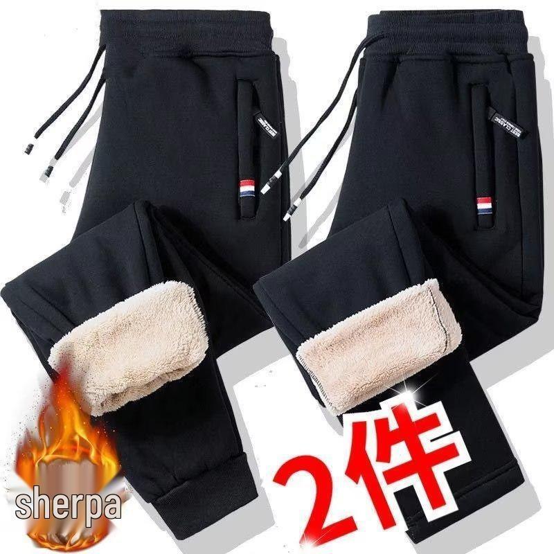 Men's Fleece-Lined Winter Sweatpants - Lambswool Plus Size, Loose Fit, Straight-Leg Casual Pants