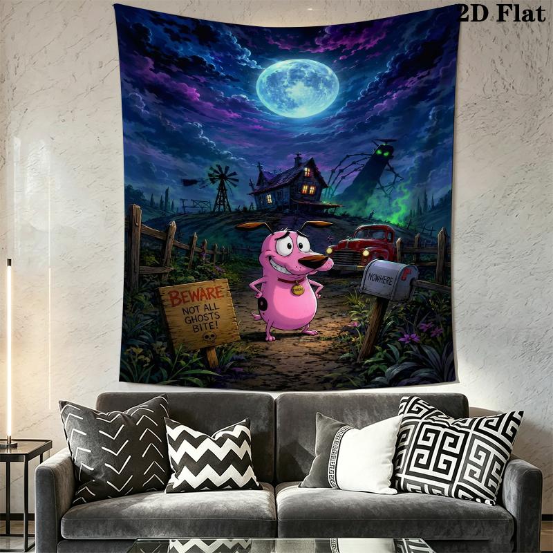 Courage the Cowardly Dog Wall Tapestry Aesthetic Wall Hanging Printed Fabric Blanket Decorative Tapestries for Bedroom Living Room Home Decor