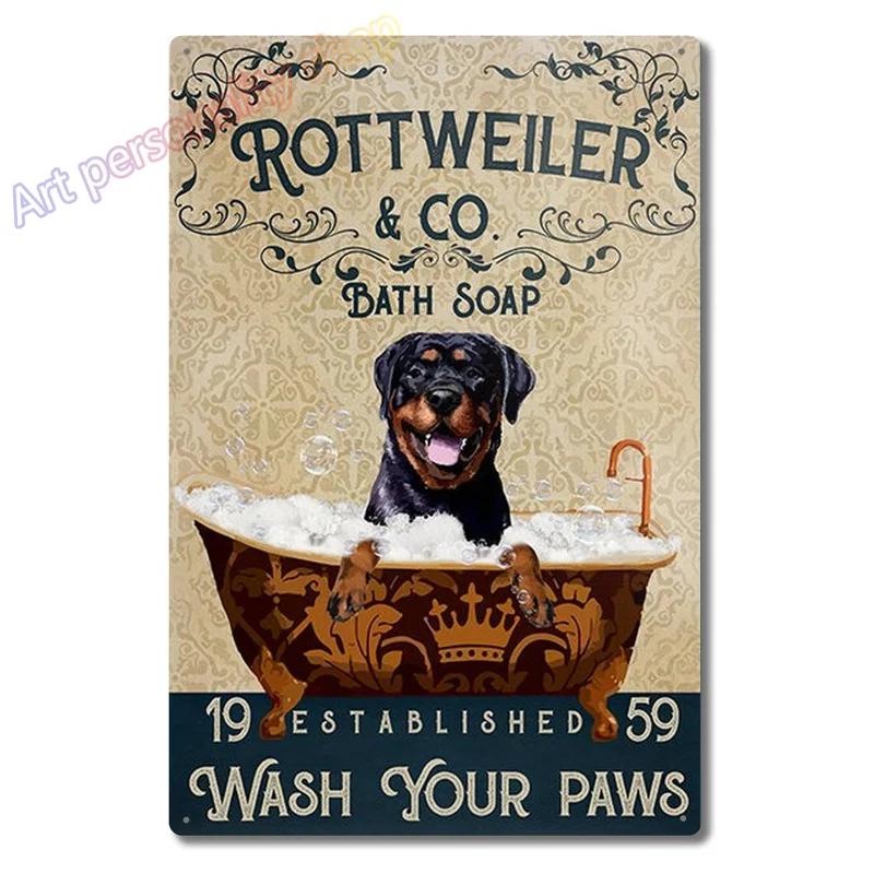 Rottweiler Dog Vintage Metal Sign Bubble Bath Organic Soap Plaque Bathroom Decor Home Decor Gifts for Dog Lovers 8x12 Inch