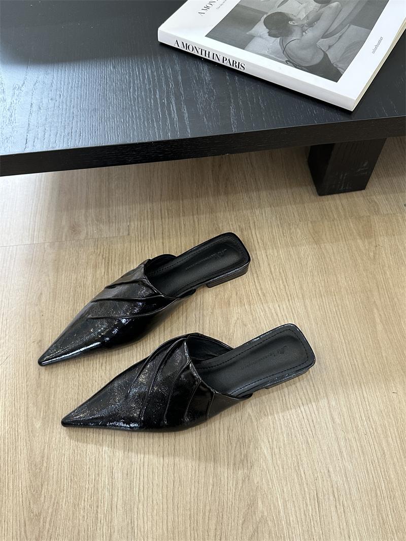 

Плиссированные шлепанцы Обувь Женские мюли Обувь Весна 2024 Сандалии Мода Неглубокие слипоны Женские туфли на плоской подошве Женские тапочки 37 чёрный