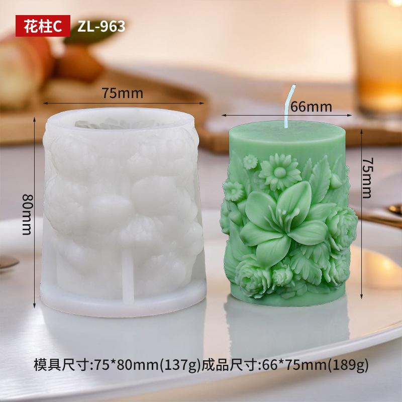 Rose And Lily Scented Candle Silicone Mold DIY Floral Pillar Shape