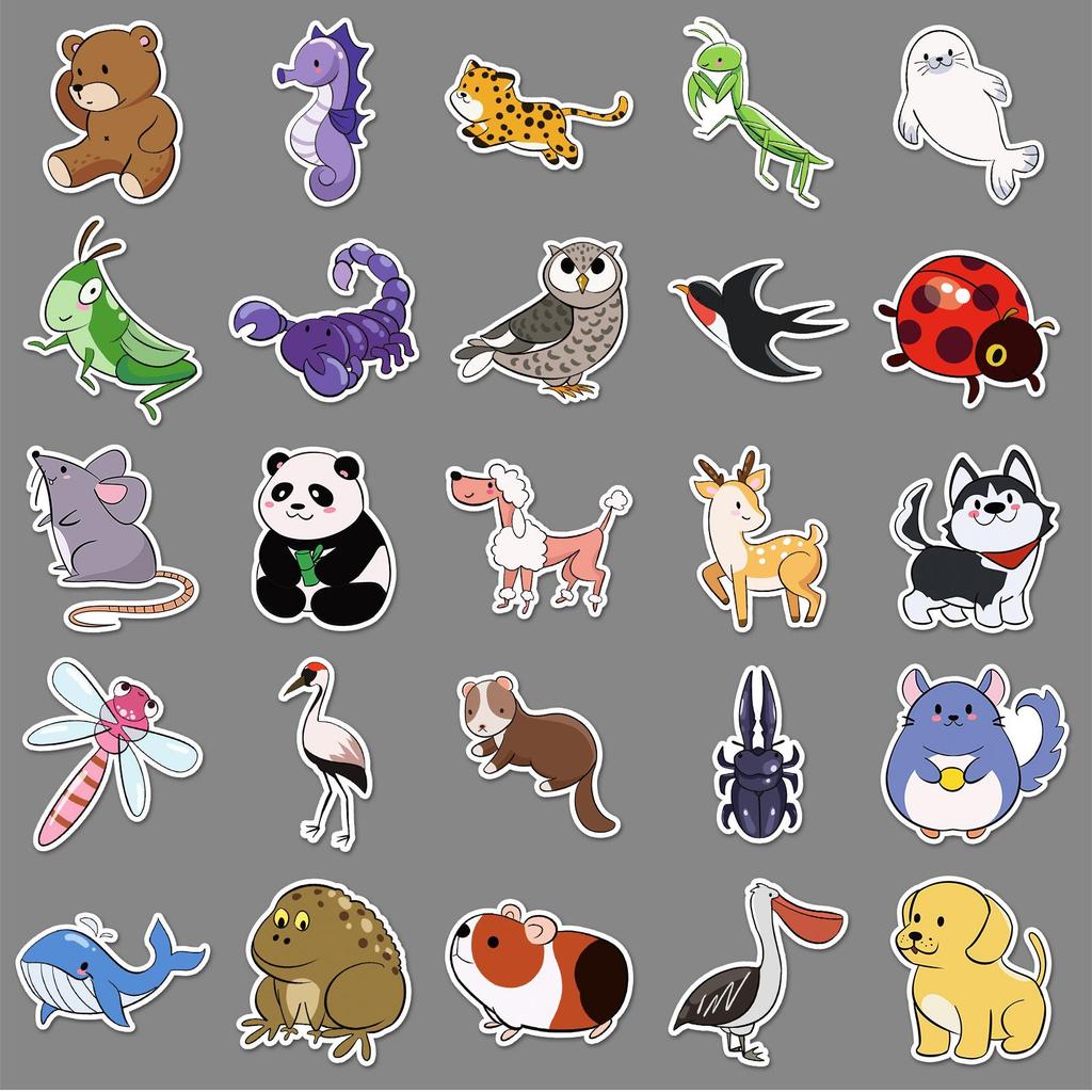 50 Cute Animal Waterproof Stickers: Original Cartoon Graffiti for Decorative Use