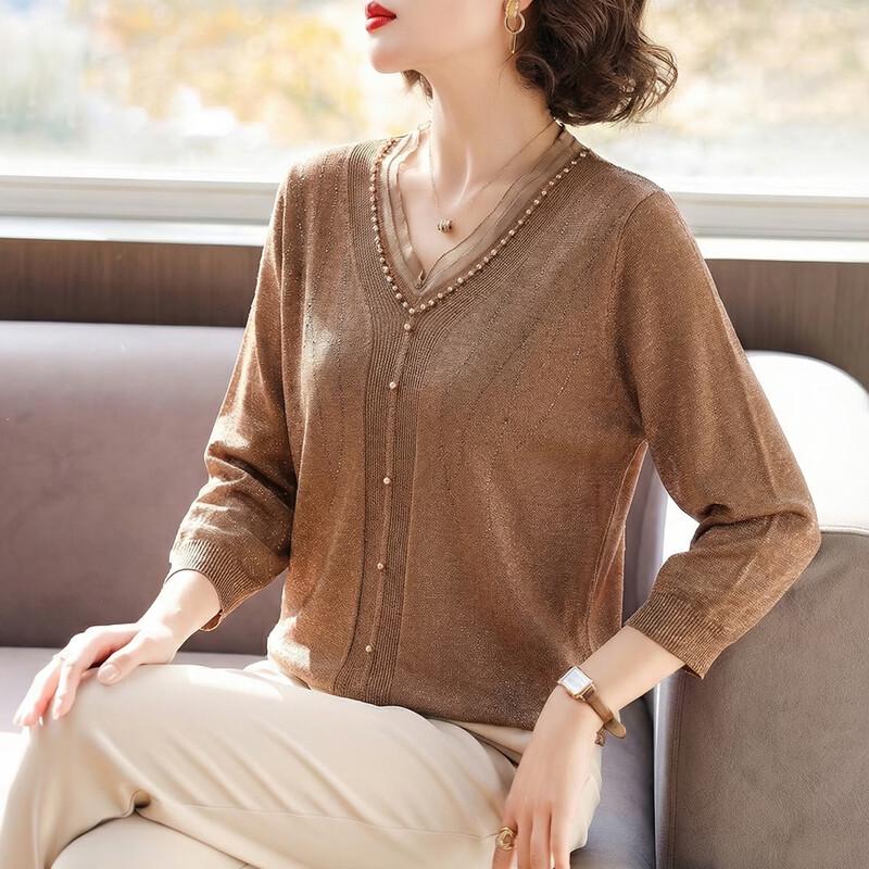 Qianlian Women s V-Neck Knit Top XL