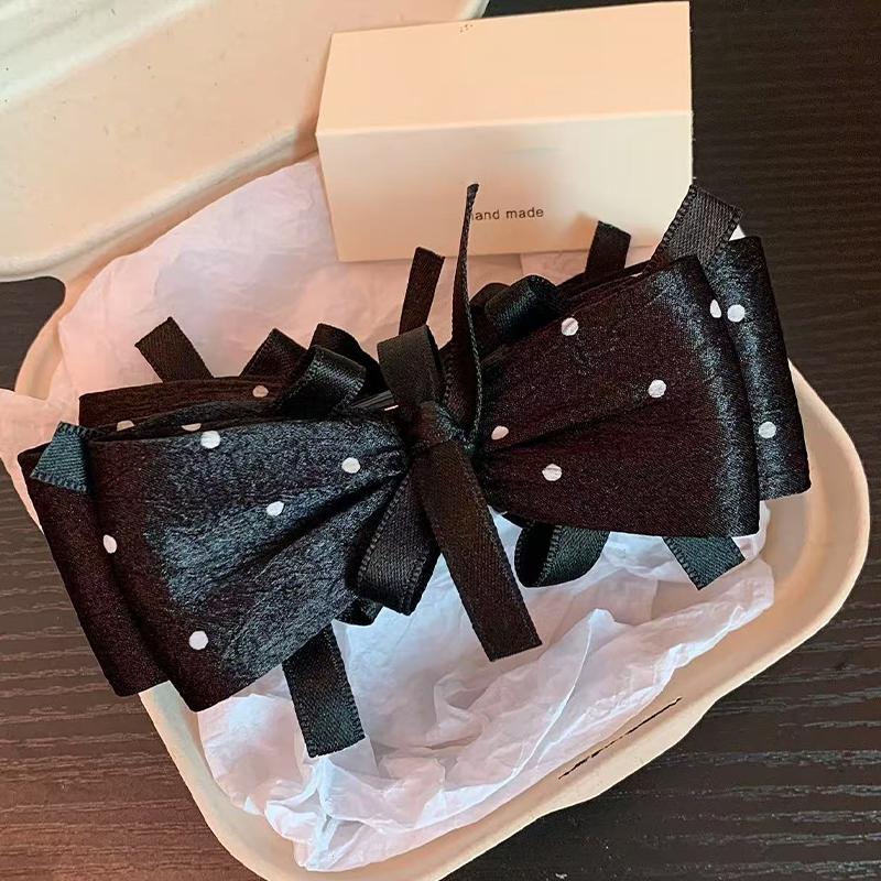 Korean Style Polka Dot Pleated Bubble Bow Banana Clip For Women Sweet Vertical Clip Hair Accessories розовый