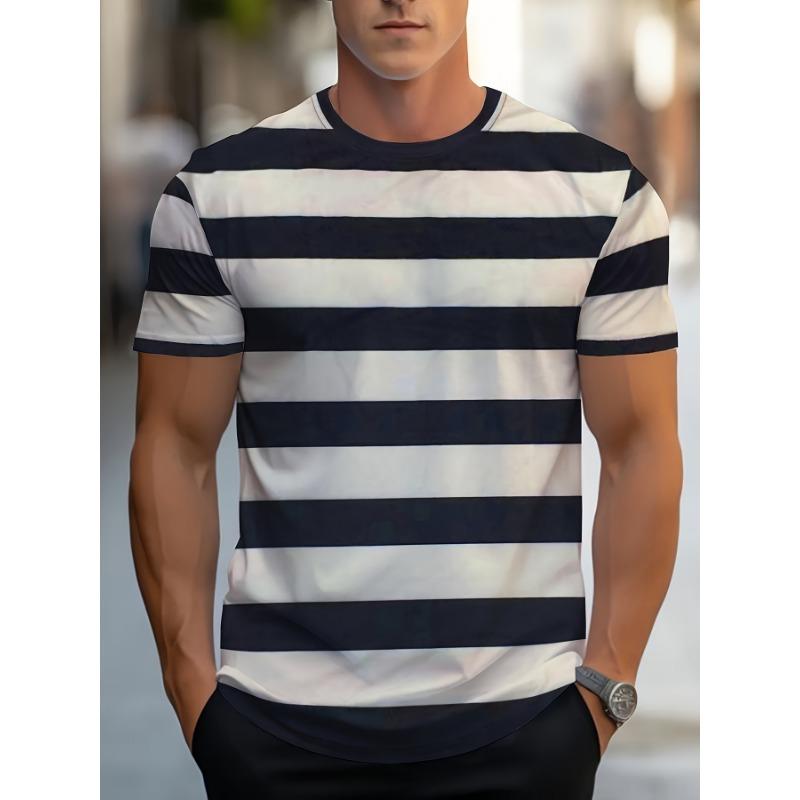 

Мужская повседневная полосатая футболка с цифровой 3D-печатью, с круглым вырезом и короткими рукавами. Идеальная летняя и повседневная одежда. XS