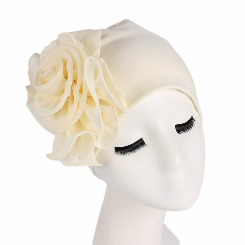 New Woman Beautiful Flower Turban Elastic Cloth Head Cap Hat Ladies Hair Accessories Muslim Women's Hijabs Scarf Cap