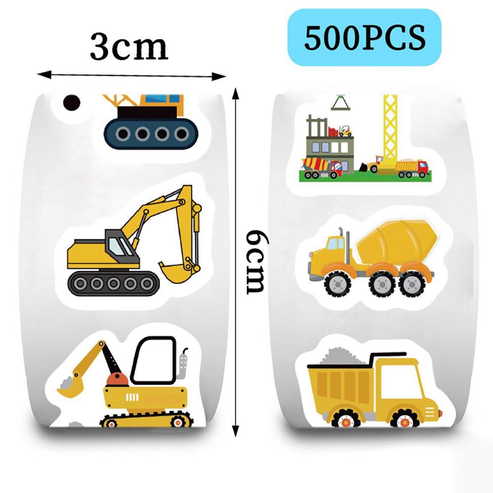 500PCS Construction Stickers Roll 10 Styles Envelope Seals Sticker Cartoon Truck Stickers for Kids Excavator Stickers Constructi