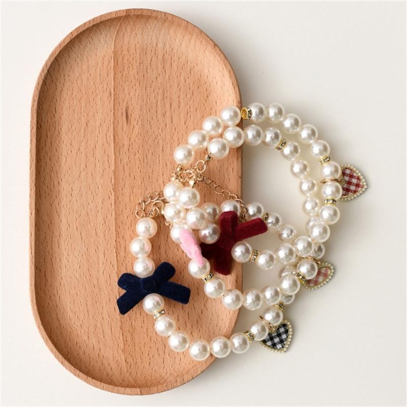 Dog Cats Pearls Necklace Handmade Pet Long Elegant Bowknot Pattern Necklace for Everyday Wear and Pet Gatherings