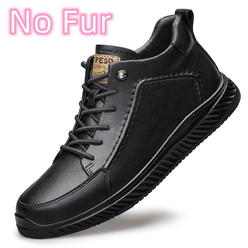 Mens Sneakers Genuine Leather Men's Boots Winter Platform Warm Fur Ankle Short Lace Up Novelty Concise Casual Work Shoes Botas