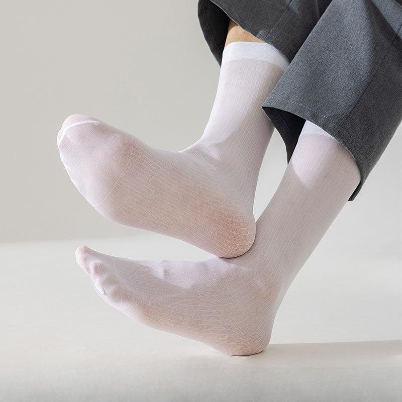 

Носки, Шелковые носки, Летние тонкие мужские носки, Деловые черные, Дышащие, С защитой от запаха, Сексуальная текстура, Высокие 1 pair белый