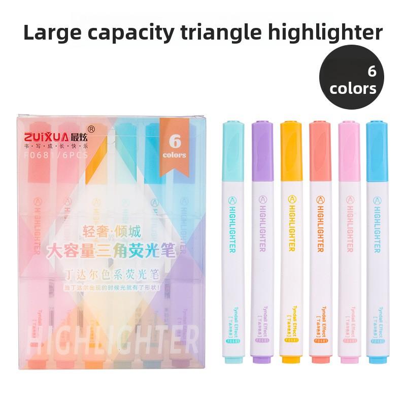 Triangular Pole Fluorescent Pen Student Large-capacity Marking Pen Set Eye-friendly Key Marking Marker Pen