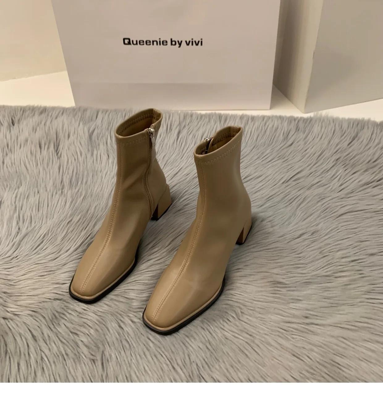 

Short boots for women new spring and autumn single boots round toe raised waterproof platform bare boots for women for daily use 35