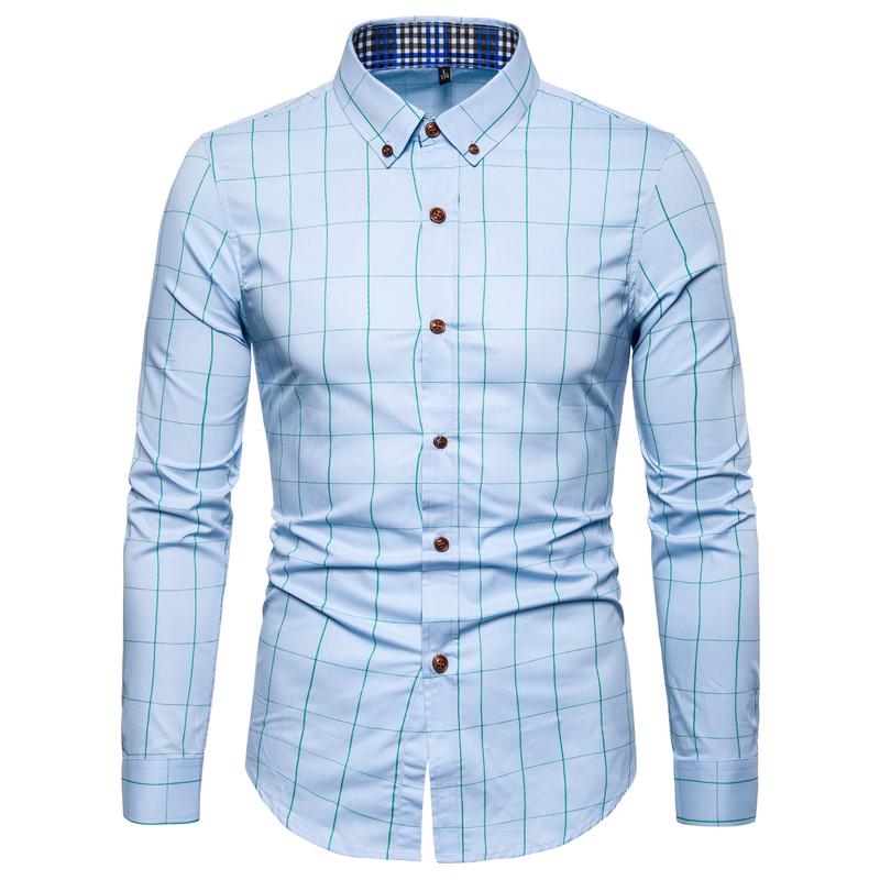 Camicia di Cotone da Uomo Moda a Quadri Camicie a Maniche Lunghe Uomo Casual Business Slim Fit Camicia da Ufficio