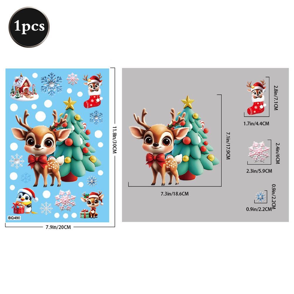 2026 Christmas Window Stickers Santa Claus Reindeer Snowmen PVC Static Glass Stickers No Glue Reusable Christmas Home Decoration