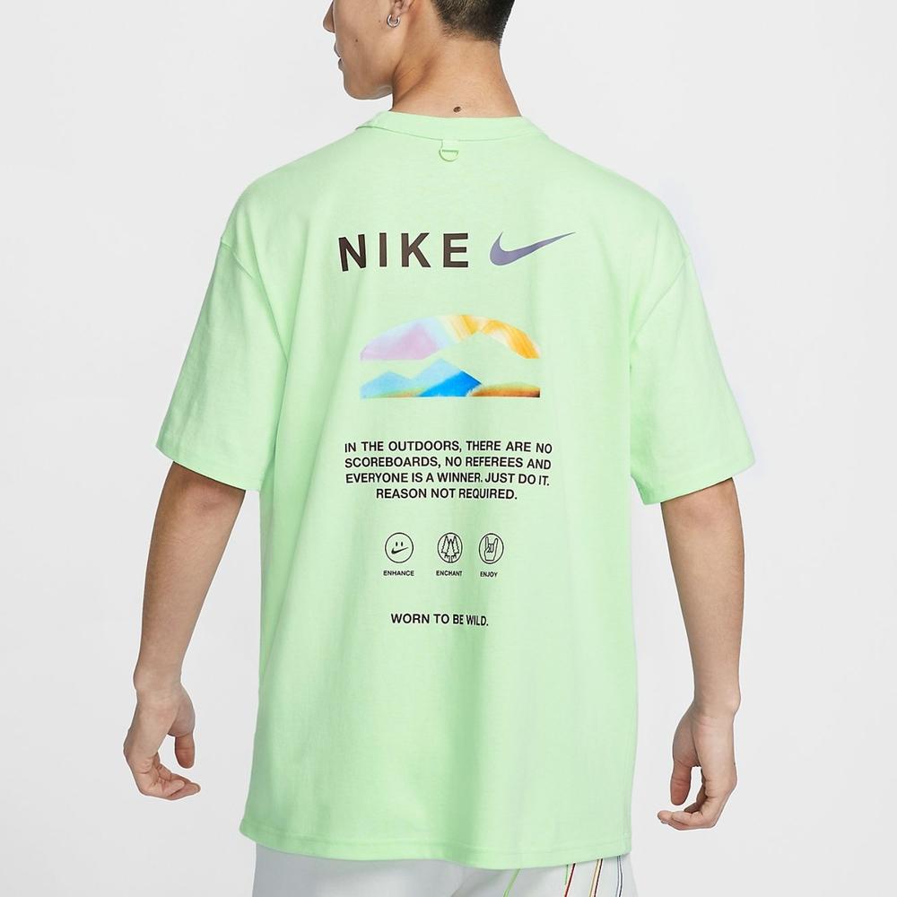Nike Letter Logo Crew Neck Loose Casual Pullover Short Sleeve T-Shirt with Drop Shoulder Kids Tops Light-Green HF6172-376