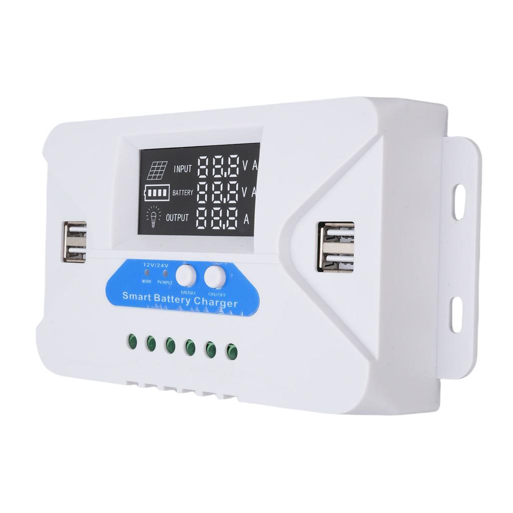 Adaptive Solar Charge Controller Solar Panel Regulator with LCD Display 4 USB Ports Aluminum Plate